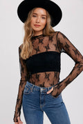 Mila Floral Embroidery Mesh Layering Top | Black