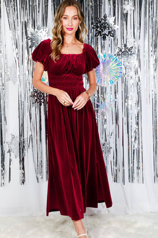 Samantha Smocked Velvet Maxi Dress | Black