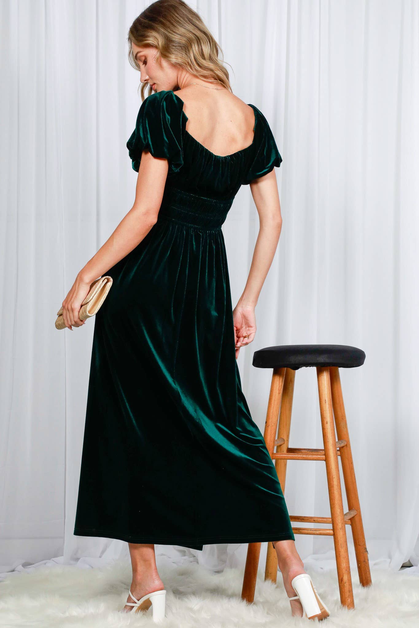 Samantha Smocked Velvet Maxi Dress | Black
