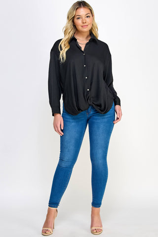 Plus Size Sabrina Satin Twist Front Shirt | Black