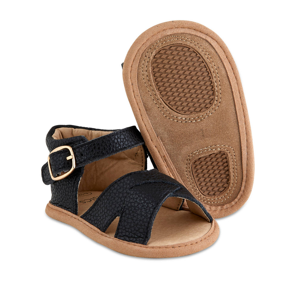 Betty Black Split-Soled Leather Baby Sandals