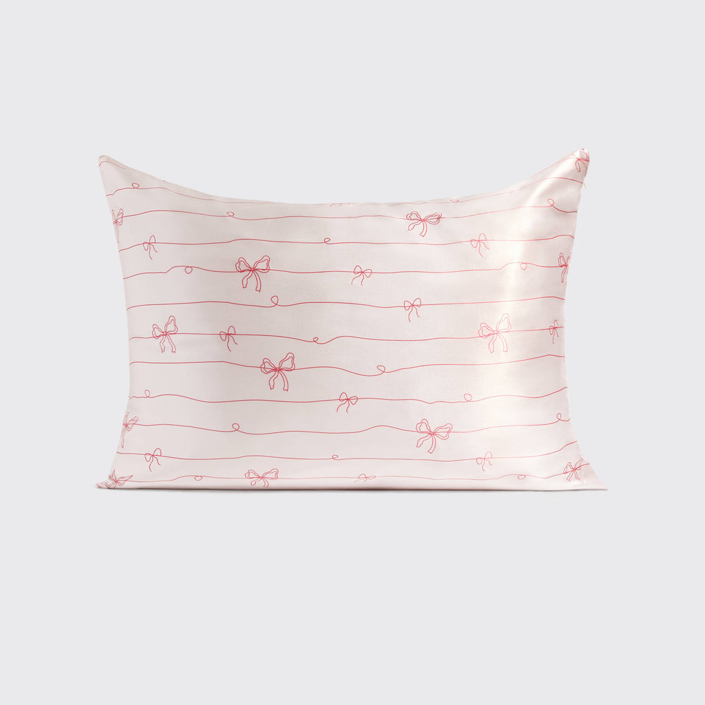 Holiday Satin Pillowcase in Striped Bows