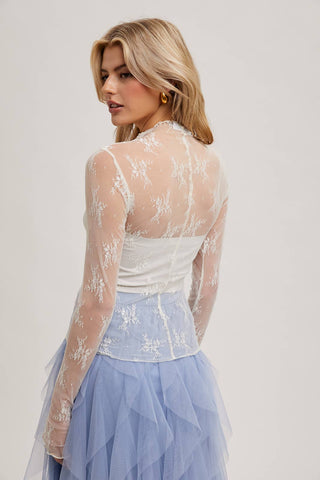 Mila Floral Embroidery Lace Mesh Layering Top | Nude