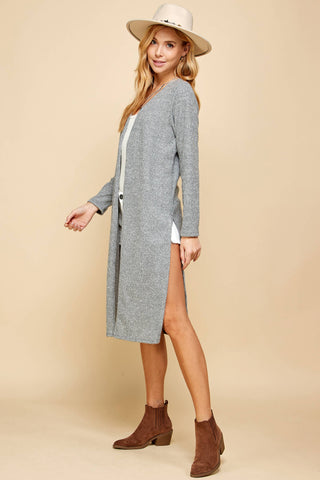 Jane Two-Tone Ribbed Longline Cardigan | Oat + Gray
