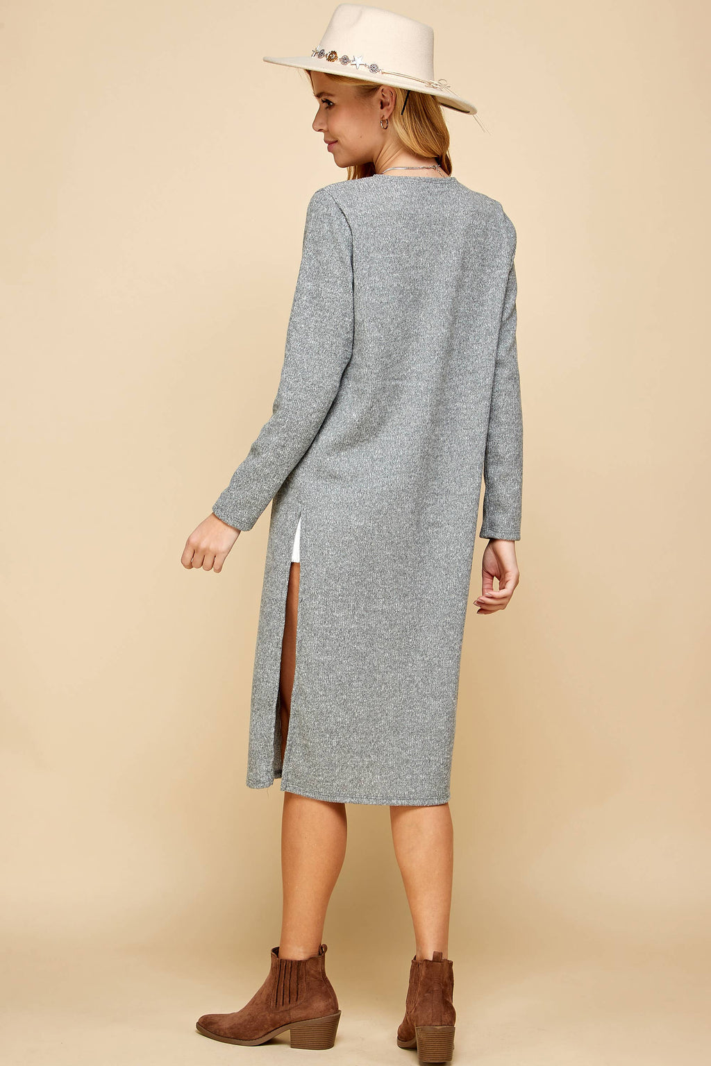 Jane Two-Tone Ribbed Longline Cardigan | Oat + Gray