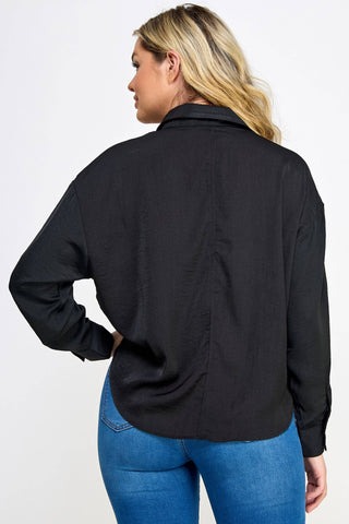 Plus Size Sabrina Satin Twist Front Shirt | Black