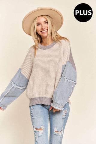 Dani Plus Size Denim Colorblock Sweater | Blue