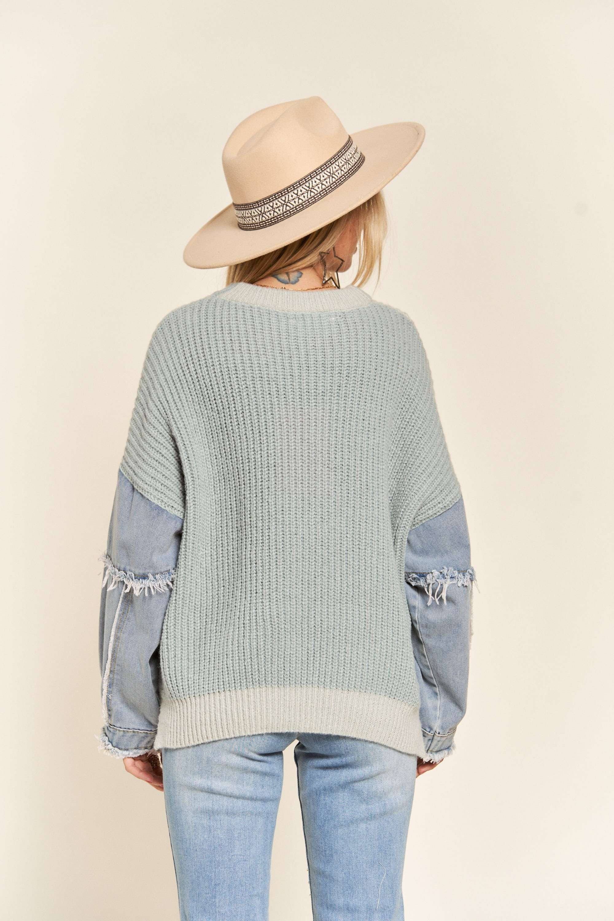 Dani Plus Size Denim Colorblock Sweater | Blue