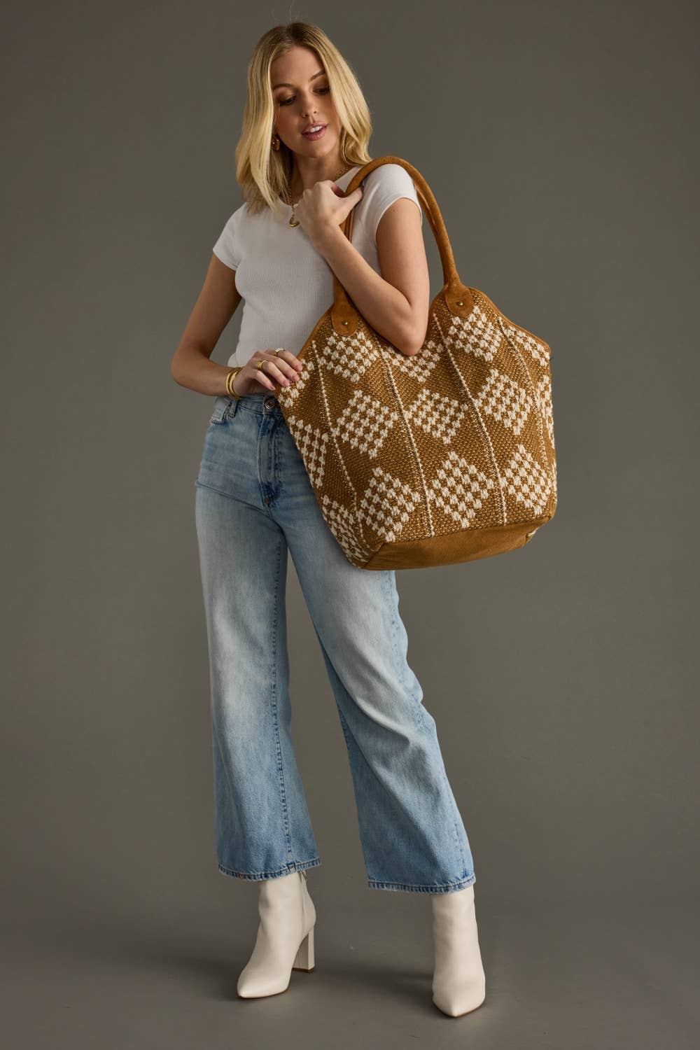 Brown + Cream Diamond Pattern Tote
