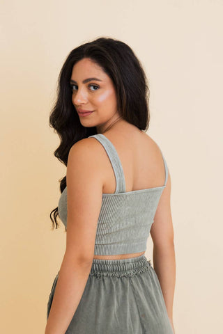 Just Breathe Washed Ribbed Padded Bralette | Black