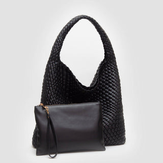 Tiara Woven Hobo Tote Bag With Pouch | Gray