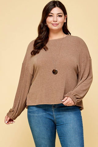 Lesley Plus Size Solid Rouched Back Top | Black