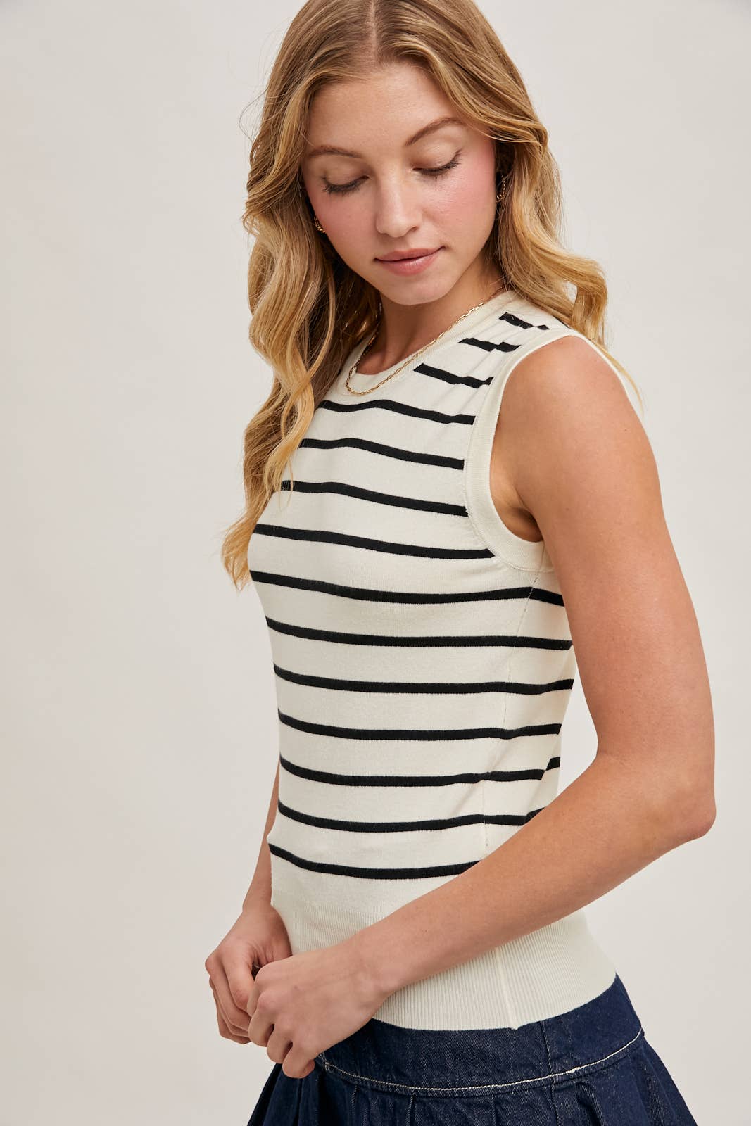 Mallory Striped Muscle Knit Tank | Black