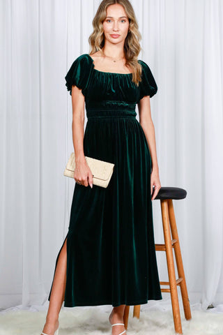 Samantha Smocked Velvet Maxi Dress | Black