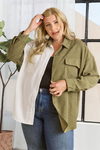 Oakley Plus Size Colorblock Shacket | Olive + White