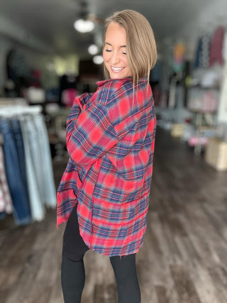 The Randi Raw Hem Oversized Flannel | Charcoal (C5)