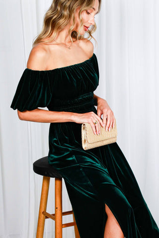 Samantha Smocked Velvet Maxi Dress | Black