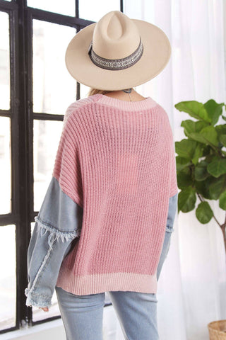 Dani Plus Size Denim Colorblock Sweater | Blue