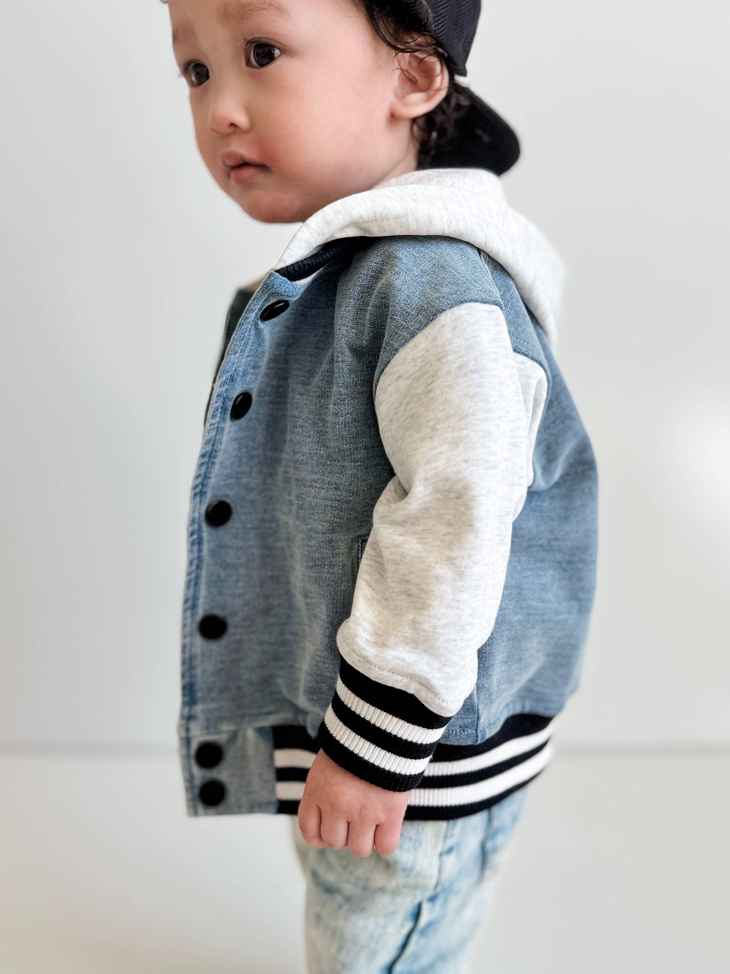 Link Toddler Washed Indigo Hooded Varsity Bomber