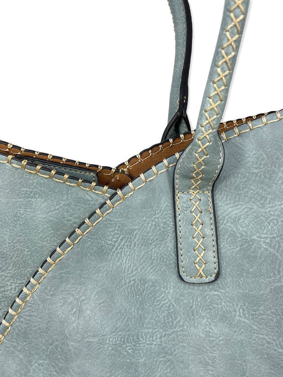 2-in-1 Stitch Trim Detail Shoulder/Tote Set Bag | Gray