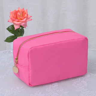 Emma Round Zippered Nylon Cosmetic Pouch Bag | White