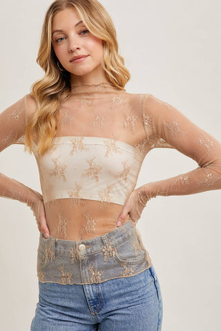 Mila Floral Embroidery Mesh Layering Top | Black