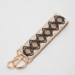 Wave Pattern Straw Wristband/Key Chain | Beige Fuchsia