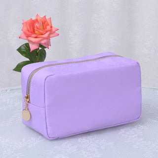 Emma Round Zippered Nylon Cosmetic Pouch Bag | White