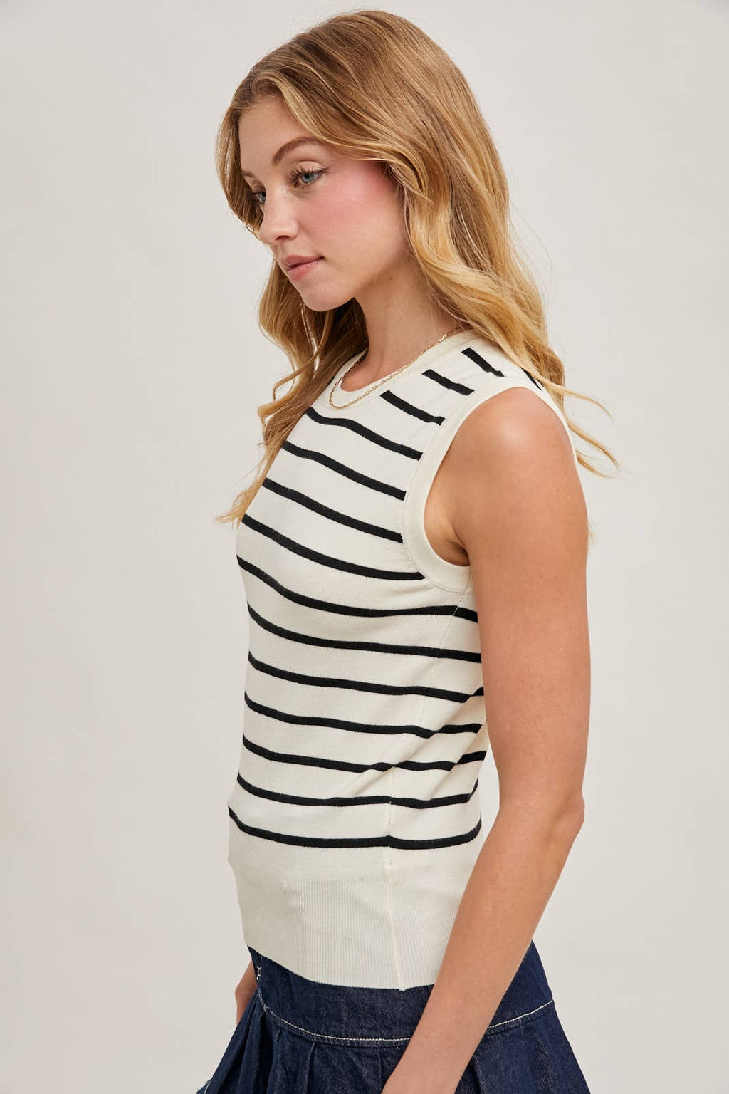 Mallory Striped Muscle Knit Tank | Black