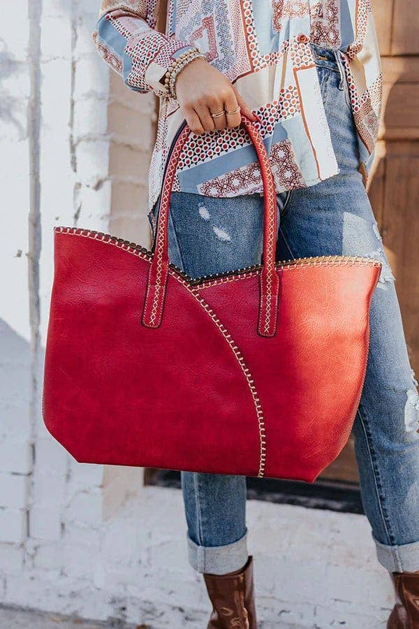 2-in-1 Stitch Trim Detail Shoulder/Tote Set Bag | Gray