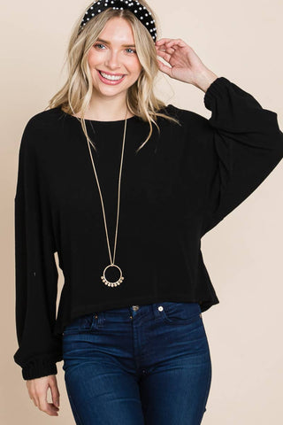 Lesley Plus Size Solid Rouched Back Top | Black