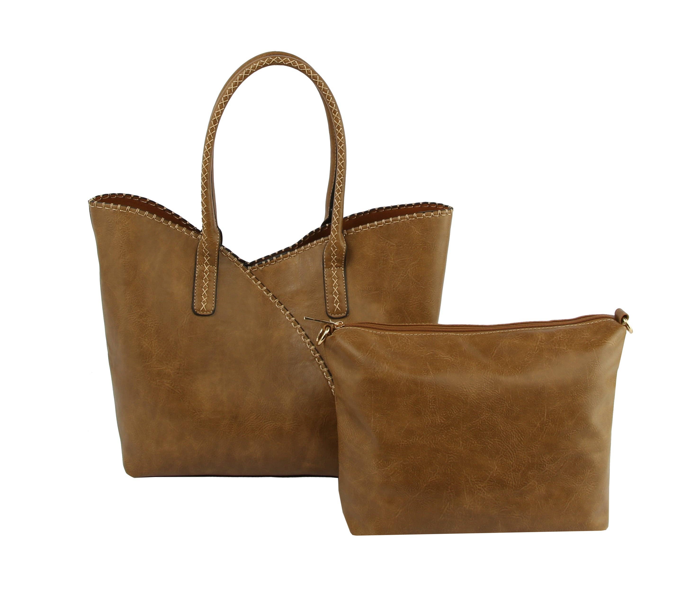 2-in-1 Stitch Trim Detail Shoulder/Tote Set Bag | Gray