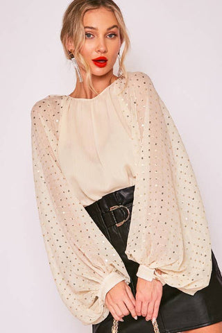 Chelsea Sequin Chiffon Blouse | Taupe