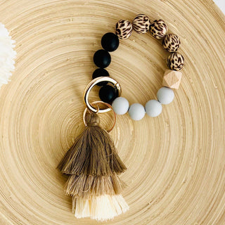 Bangle + Tassel Keychain | Black Leopard