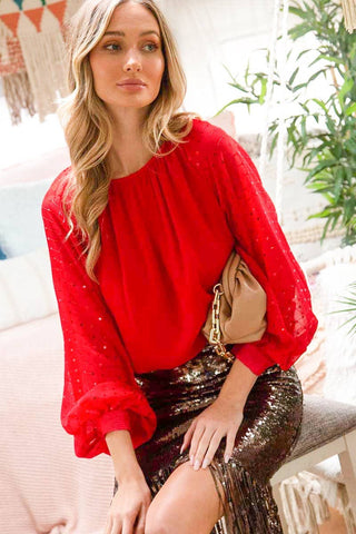 Chelsea Sequin Chiffon Blouse | Taupe