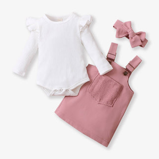 Lennon Ribbed Long-Sleeve Romper and Dress Set | Light Blue