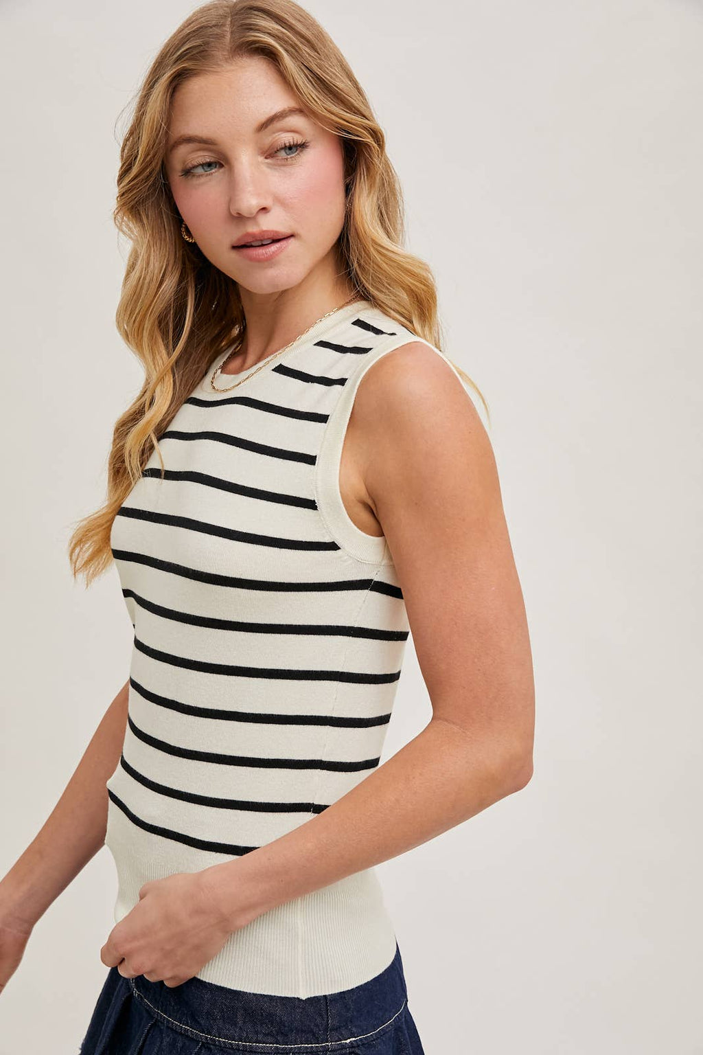 Mallory Striped Muscle Knit Tank | Black