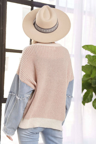 Dani Plus Size Denim Colorblock Sweater | Blue