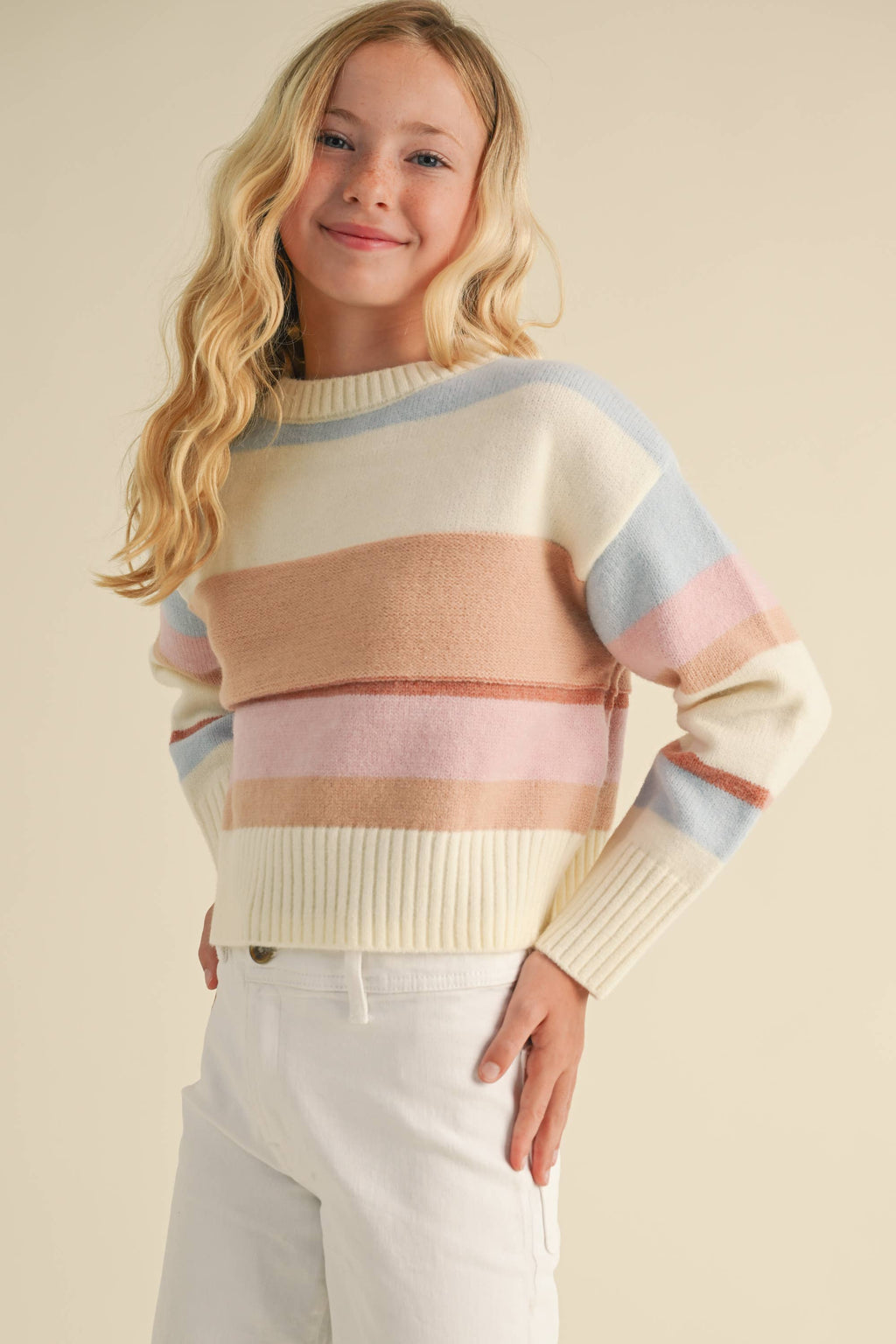 Berry Stripe Tween Sweater | 7-14