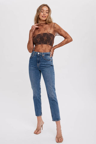 Mila Floral Embroidery Lace Mesh Layering Top | Nude
