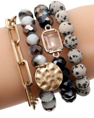 Multi Stone Crystal Beaded Bracelet Set | White