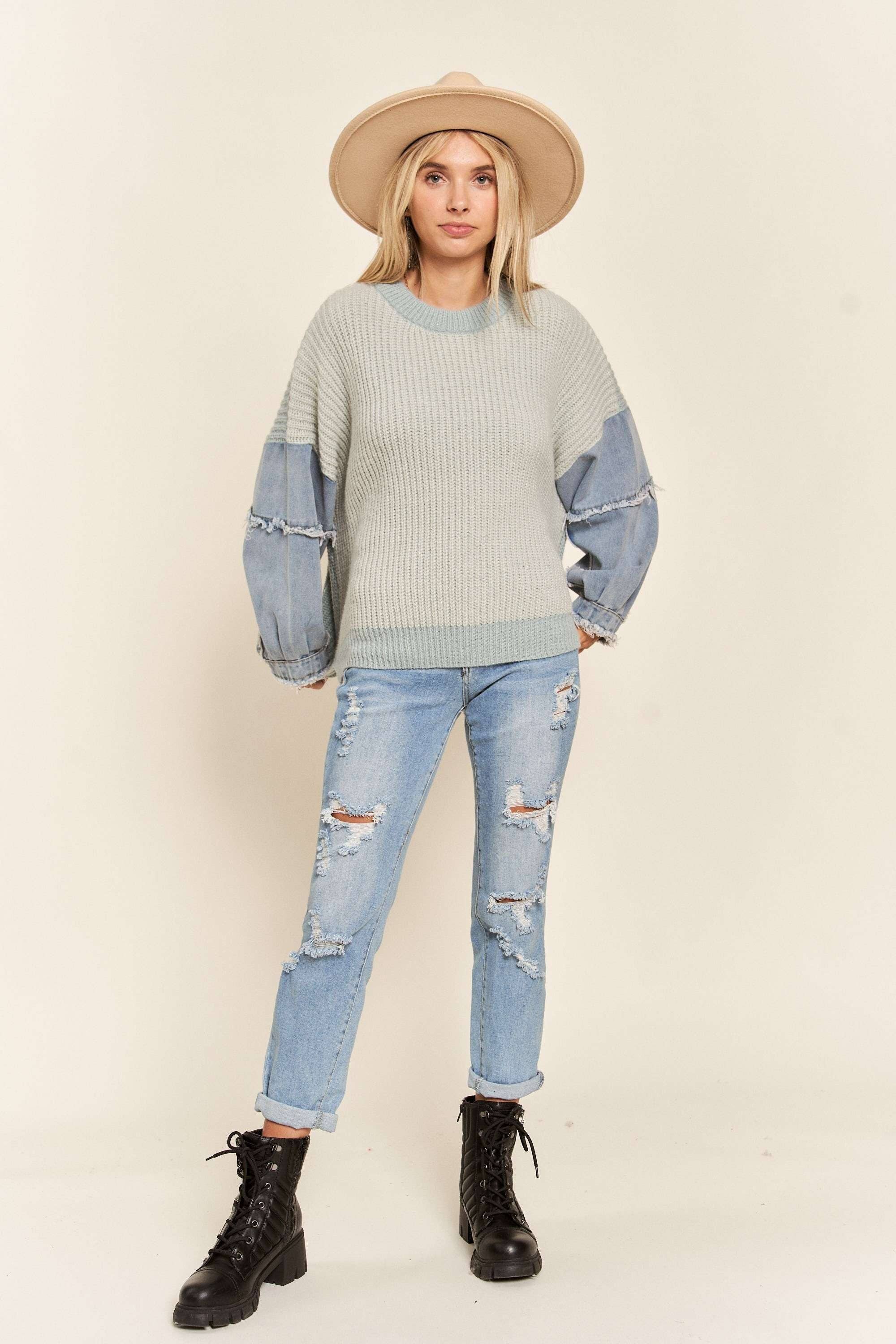 Dani Plus Size Denim Colorblock Sweater | Blue