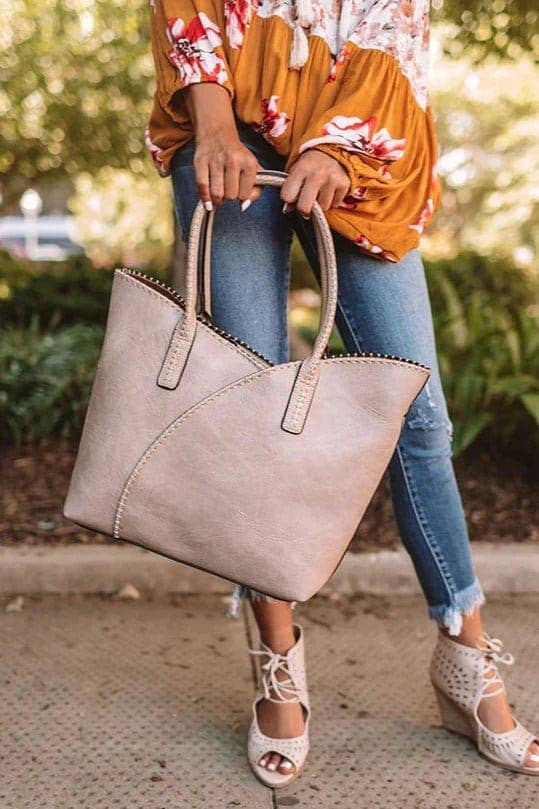 2-in-1 Stitch Trim Detail Shoulder/Tote Set Bag | Gray