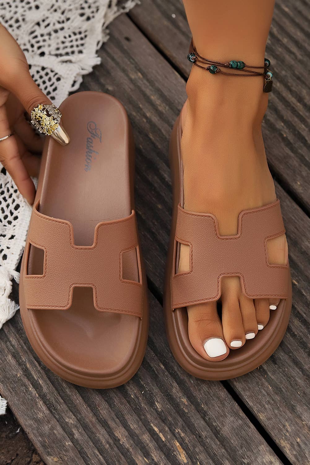 Open Toe Platform Sandals | Chestnut