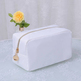 Emma Round Zippered Nylon Cosmetic Pouch Bag | White