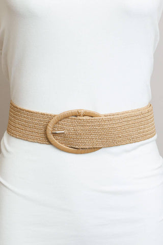 Raffia Oval Buckle Belt - Eco Chic | Tan