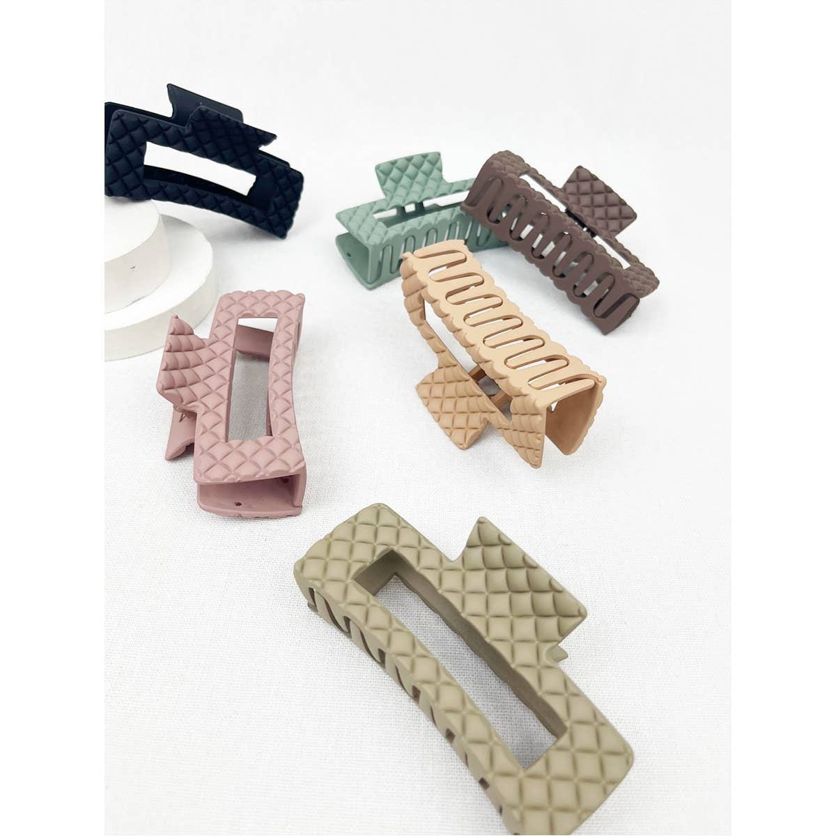 Matte Embossed Cut Out Rectangle Hair Clips | Multiple Colors