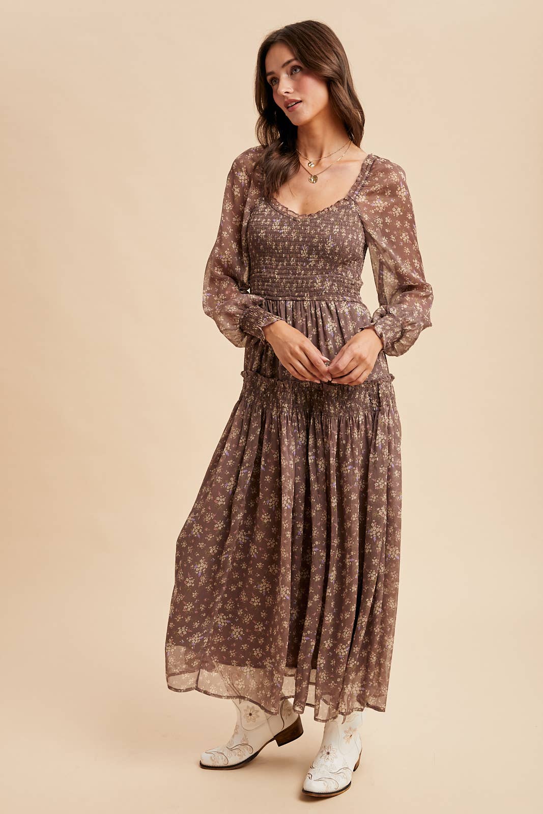 Ivy Smocked Floral Maxi Dress | Dusted Eucalyptus