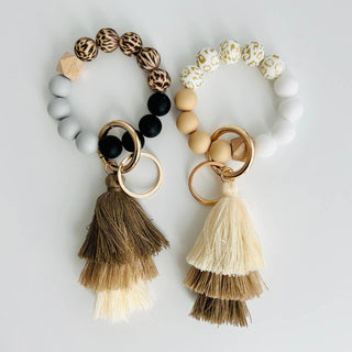 Bangle + Tassel Keychain | Black Leopard