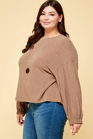 Lesley Plus Size Solid Rouched Back Top | Black